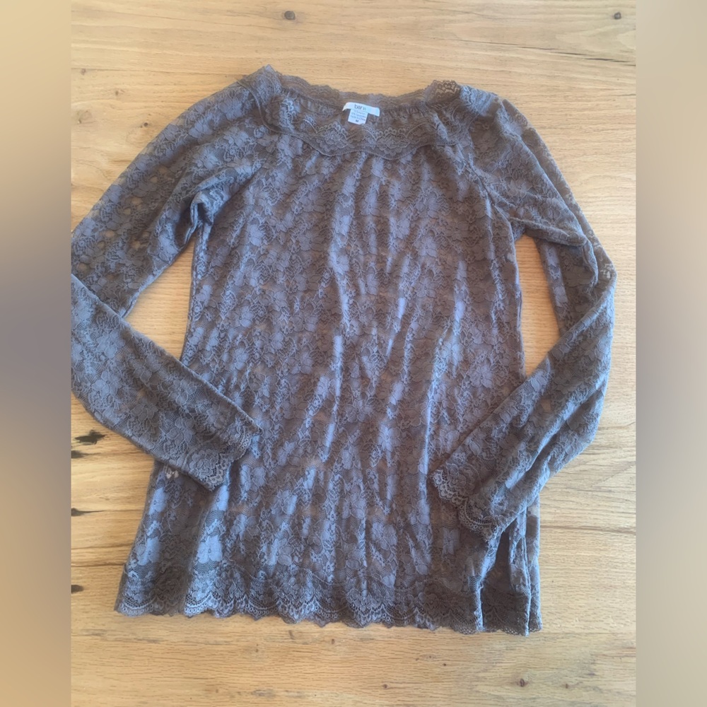 Bar III Lace on or Off Shoulder Long Sleeve Top Taupe Women’s Medium Preloved